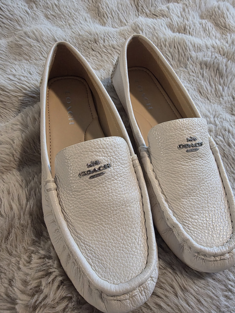 COACH Women's White Leather Driving Loafers